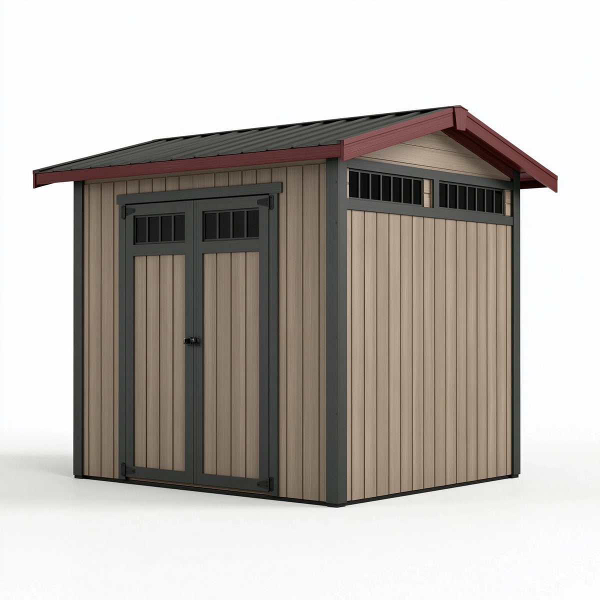 Abri de jardin 240 x 180 x 220 cm en résine beige anthracite avec double porte ventilée