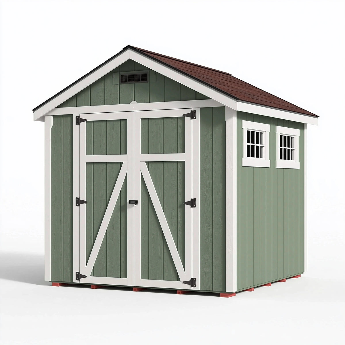 Abri de jardin 244 x 183 x 213 cm en bois vert blanc et marron avec portes doubles