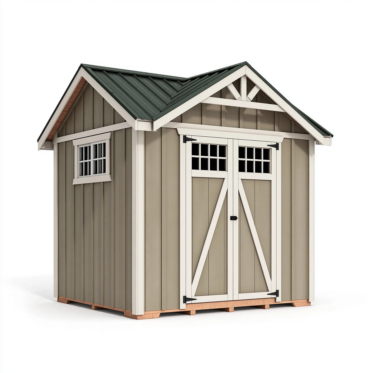 Abri de jardin 300 x 240 x 250 cm en bois taupe et blanc - toit métallique double porte style chalet