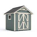 Abri de jardin 240 x 180 x 220 cm en bois vert gris et beige avec portes doubles style grange