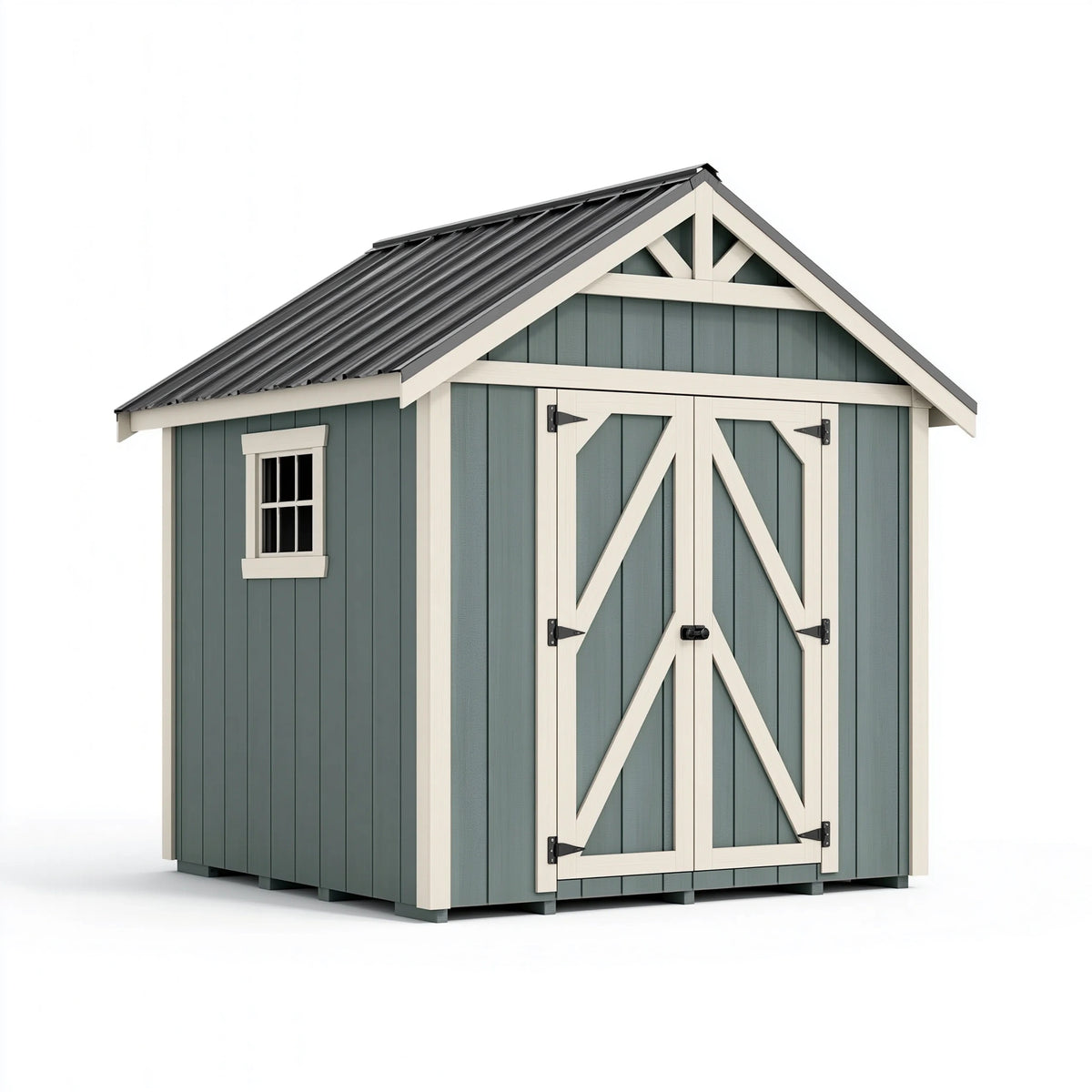 Abri de jardin 240 x 180 x 220 cm en bois vert gris et beige avec portes doubles style grange