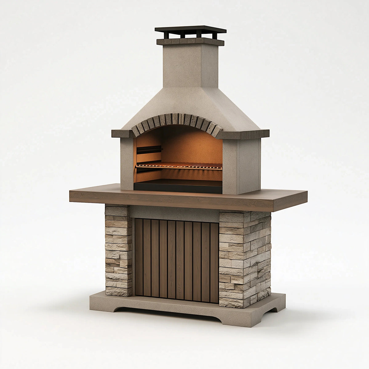 Barbecue de jardin 160 x 80 x 250 cm en pierre beige avec grille style rustique