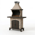 Barbecue de jardin 120 x 70 x 220 cm en pierre beige et acier noir avec rangement style rustique