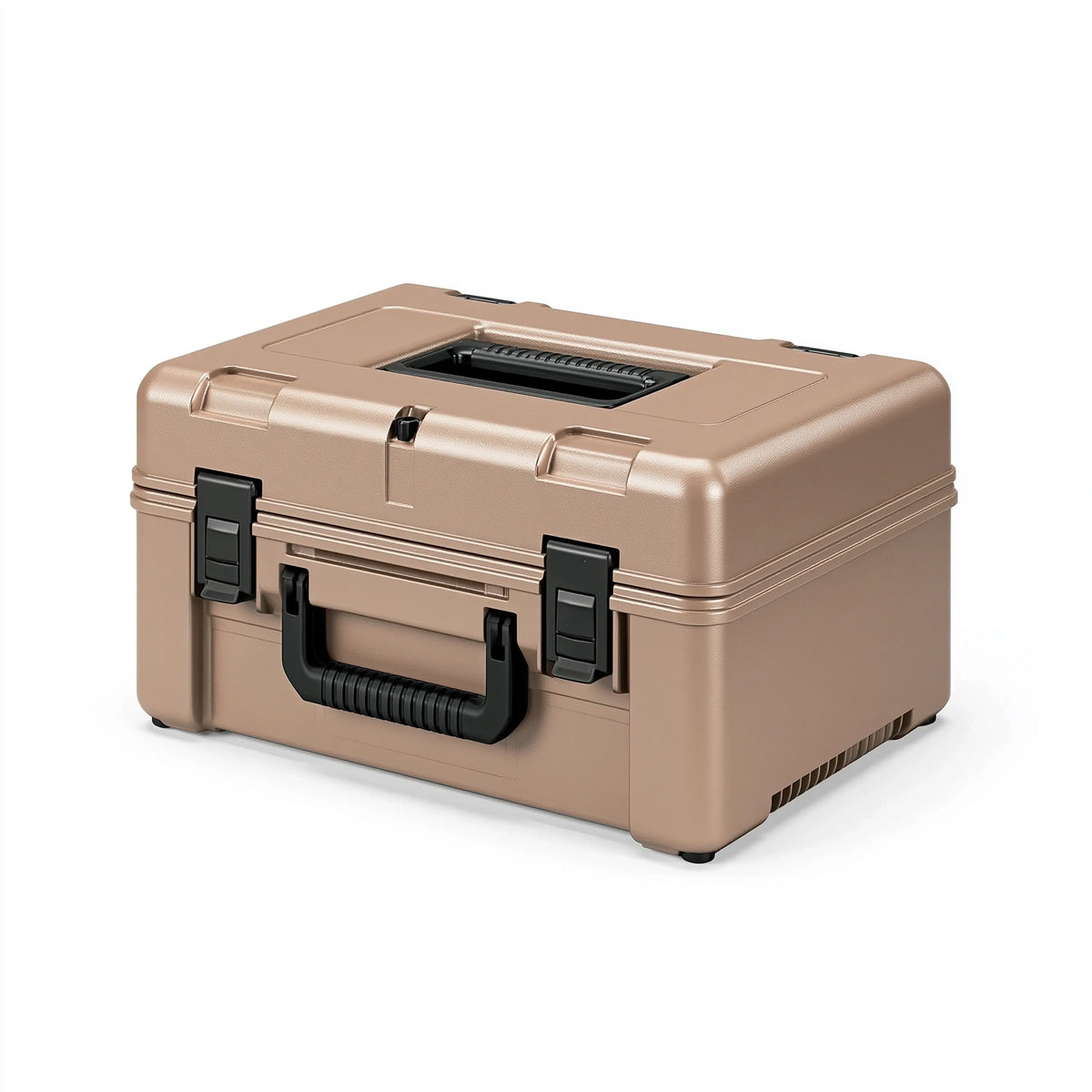 Mallette de rangement 42 x 30 x 18 cm en plastique rigide taupe avec poignées et fermetures