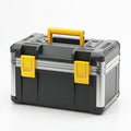 Mallette de rangement 45 x 25 x 32 cm en plastique noir jaune et aluminium avec poignée de transport