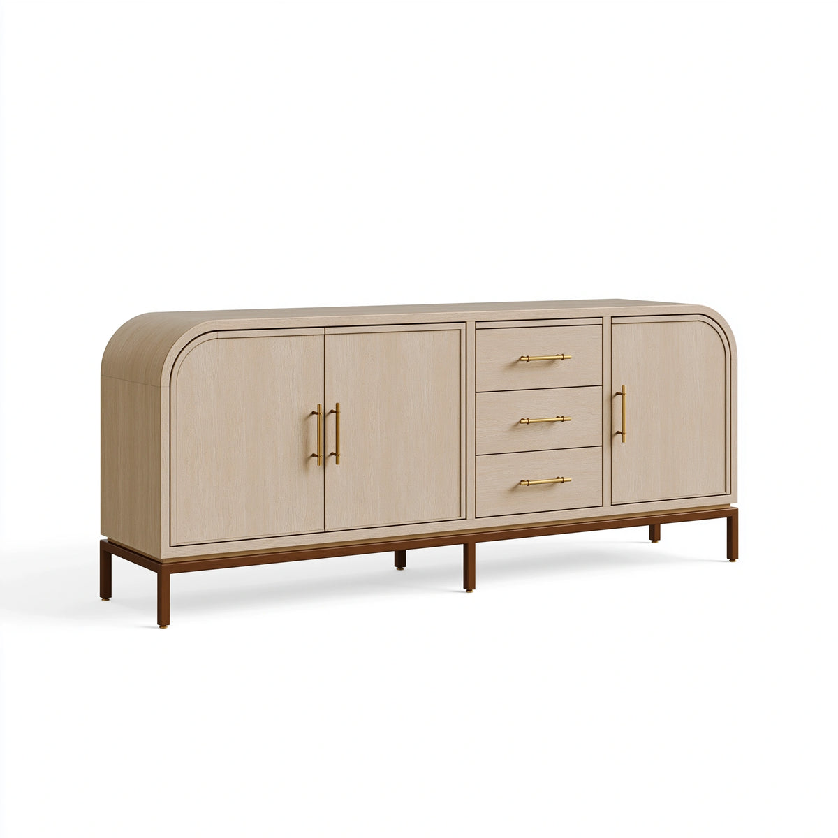 Buffet 180 x 45 x 100 cm en bois beige avec 3 tiroirs et 3 portes style contemporain