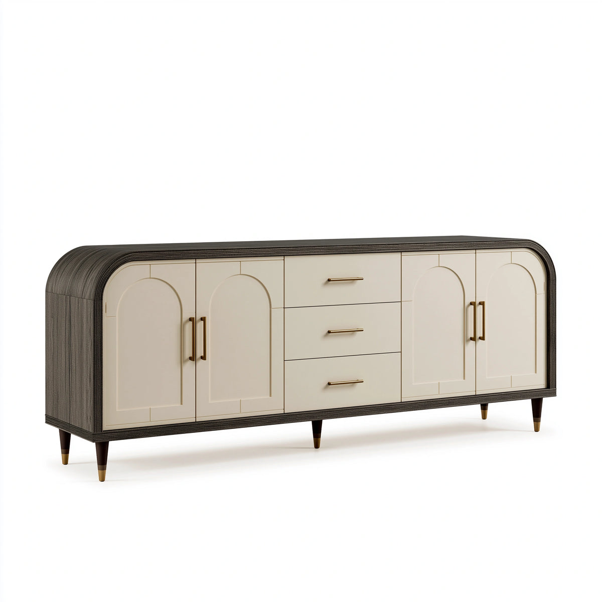 Buffet 200 x 45 x 90 cm en bois beige et brun avec 4 portes 3 tiroirs style Art déco