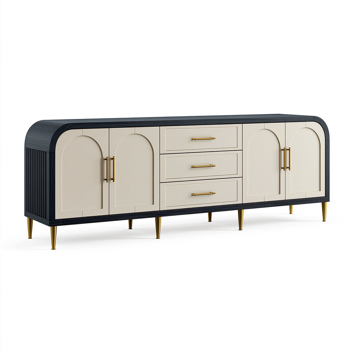 Buffet 200 x 45 x 85 cm en bois noir ivoire et doré avec rangements style art déco