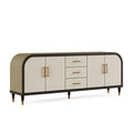Buffet 180 x 45 x 90 cm en bois beige et noir avec 3 tiroirs et 4 portes style contemporain