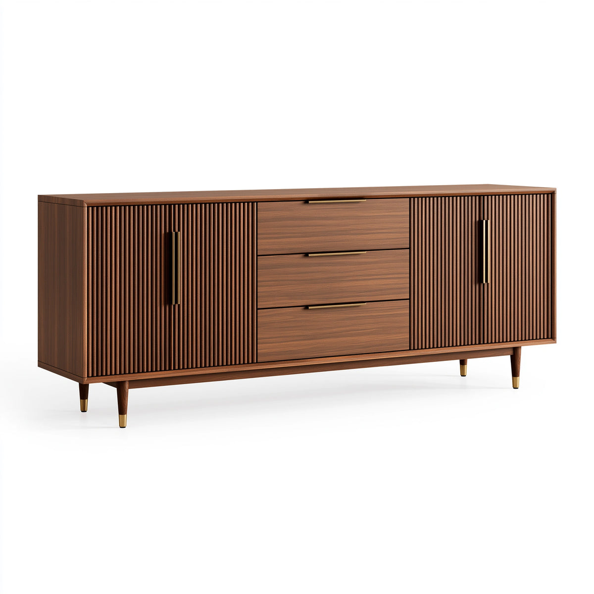 Buffet 180 x 45 x 85 cm en bois noyer avec rangement rainuré