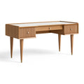Bureau 140 x 60 x 76 cm en bois brun et blanc avec rangements style contemporain