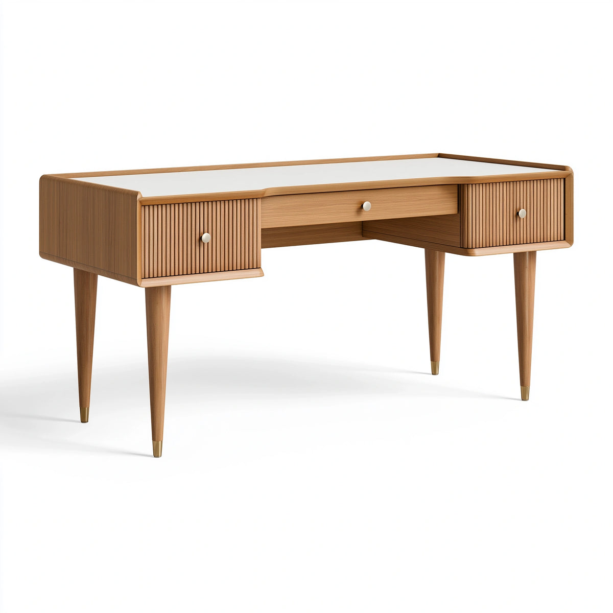 Bureau 140 x 60 x 76 cm en bois brun et blanc avec rangements style contemporain