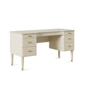 Bureau 140 x 60 cm en bois d ingénierie blanc crème avec 7 tiroirs style contemporain