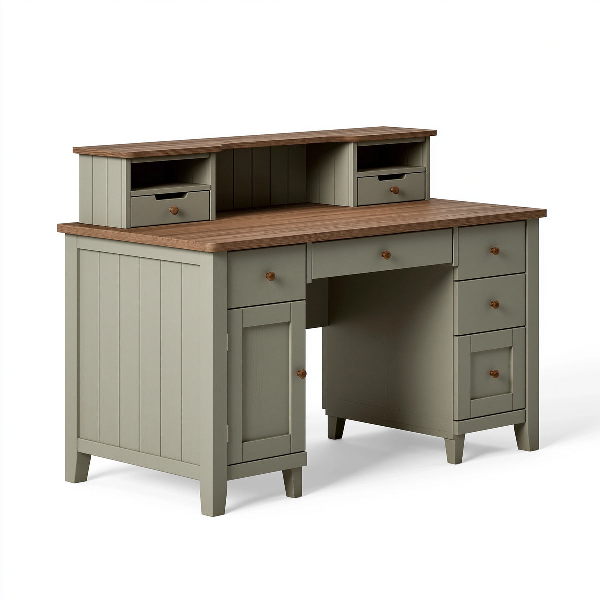 Bureau avec rangement 140 x 60 x 150 cm en bois gris vert et brun style campagne