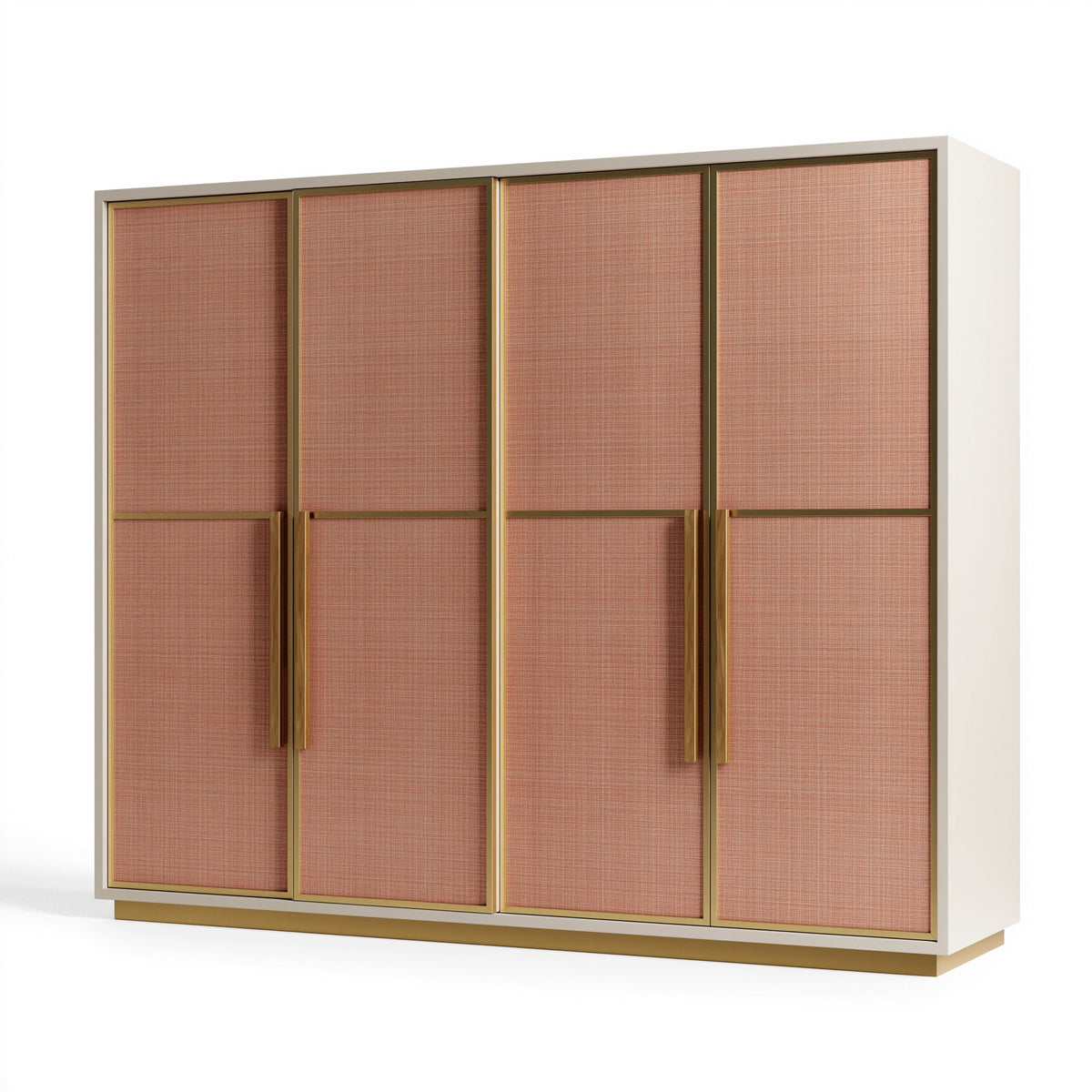Armoire de rangement 200 x 60 x 220 cm beige rose avec portes textiles style contemporain
