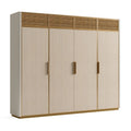 Armoire 200 x 60 x 220 cm en panneaux aspect bois beige avec cannage style naturel à 4 portes