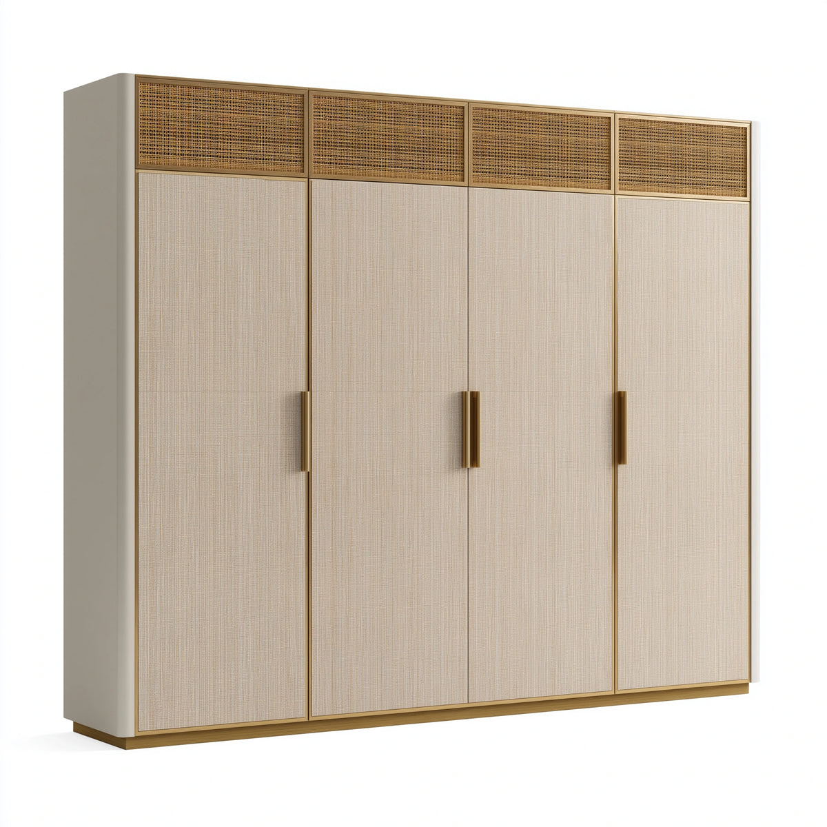 Armoire 200 x 60 x 220 cm en panneaux aspect bois beige avec cannage style naturel à 4 portes