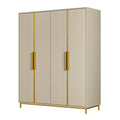 Armoire 160 x 55 x 200 cm en bois beige et doré à 4 portes striées