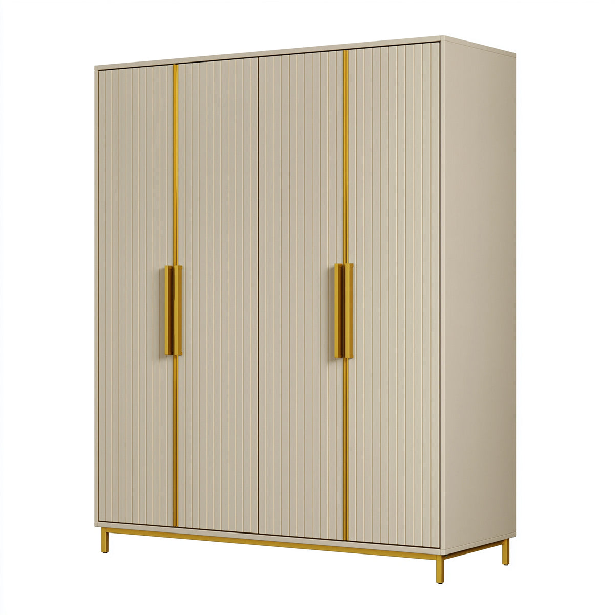 Armoire 160 x 55 x 200 cm en bois beige et doré à 4 portes striées