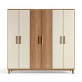 Armoire 6 portes 240 x 60 x 200 cm finition bois noyer et beige style contemporain