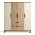Armoire de rangement 180 x 60 x 200 cm en panneaux décor bois beige avec 4 portes et 2 tiroirs