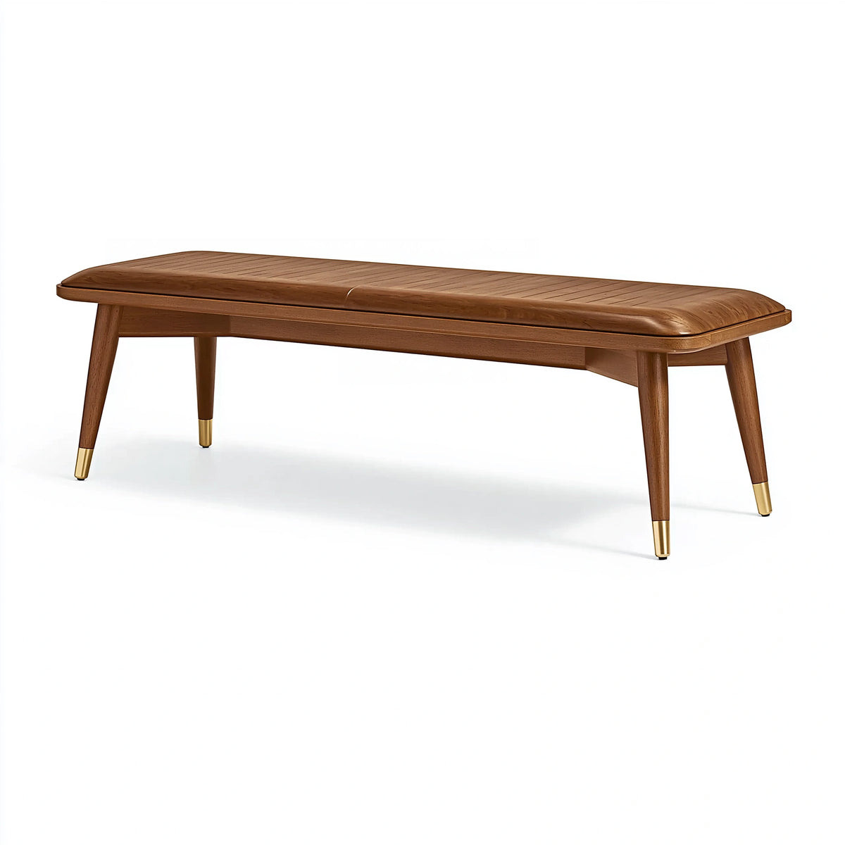 Banc 140 x 40 x 45 cm en bois marron avec pieds dorés style rétro