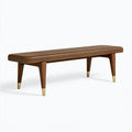 Banc 140 cm marron en bois avec assise aspect cuir style contemporain